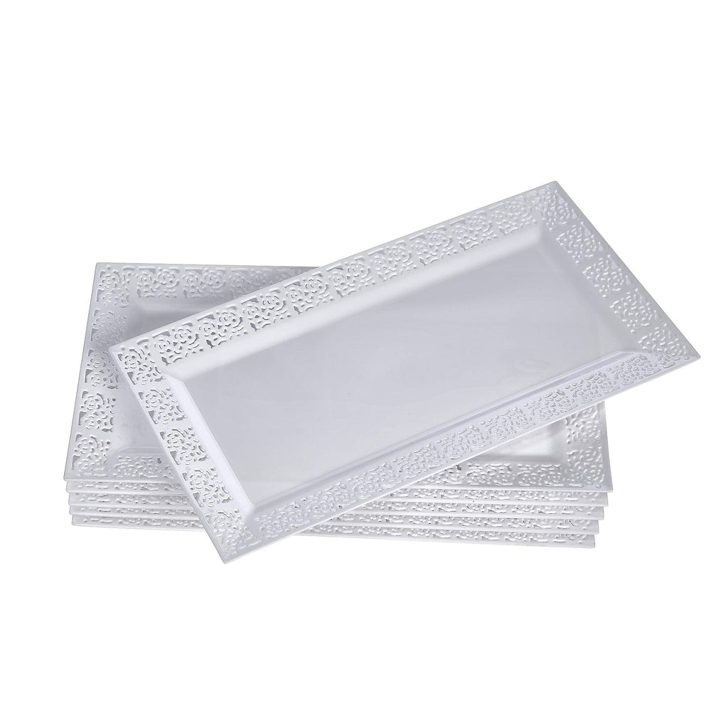 [Australia - AusPower] - Silver Spoons DISPOSABLE LACE TRAYS | for Upscale Wedding and Dining | 6 pc | White | 14” x 7.5” - 