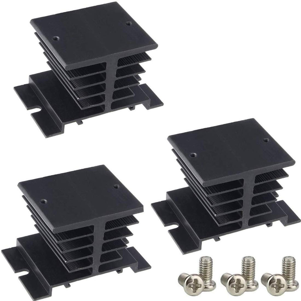 [Australia - AusPower] - TIHOOD 3PCS Aluminum Heat Sink SSR Dissipation for Single Phase Solid State Relay 10A-40A Black 