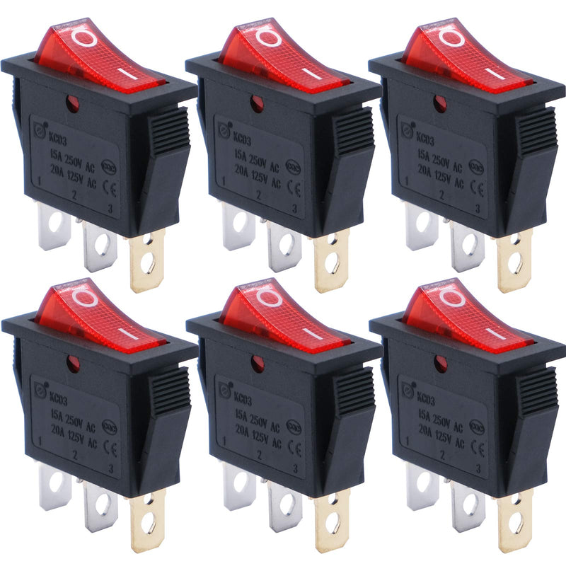 [Australia - AusPower] - mxuteuk 6pcs AC110V/120V Rocker Switch Red Light Illuminated Snap-in Toggle Switch Power SPST ON-Off Switch 3 Pin, Use for Household Appliances Industrial Equipment MXU3-101NR 3 Pin LED Red ON-OFF 