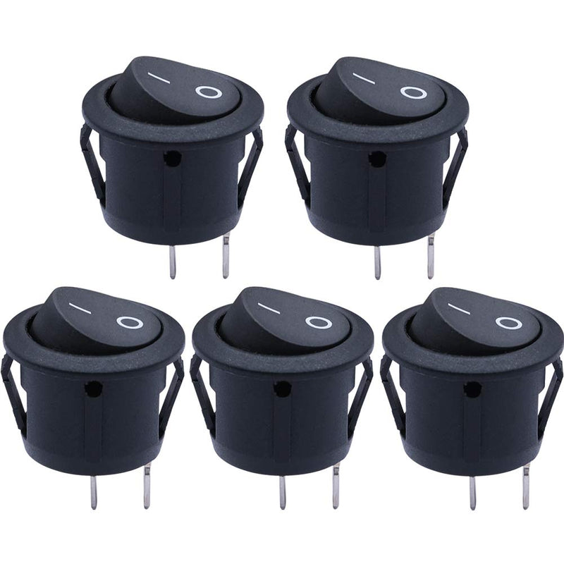 [Australia - AusPower] - mxuteuk 5pcs Snap-in Round Boat Rocker Switch Toggle Power SPST ON-OFF 2 Pin AC 250V 6A 125V 10A, Use for Car Auto Boat Household Appliances 1 Years Warranty MXU1-5-101 2 Pin Black ON-OFF 
