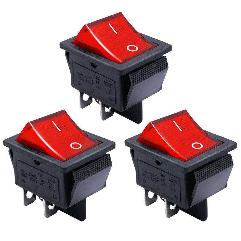 [Australia - AusPower] - mxuteuk 3pcs AC110V/120V Rocker Switch DPST ON-Off 4 Pin Red Light Illuminated Snap-in Toggle Power Switch, AC 250V 6A 125V 10A, Use for Household Appliances MXU2-201NR 4 Pin LED Red ON-OFF 