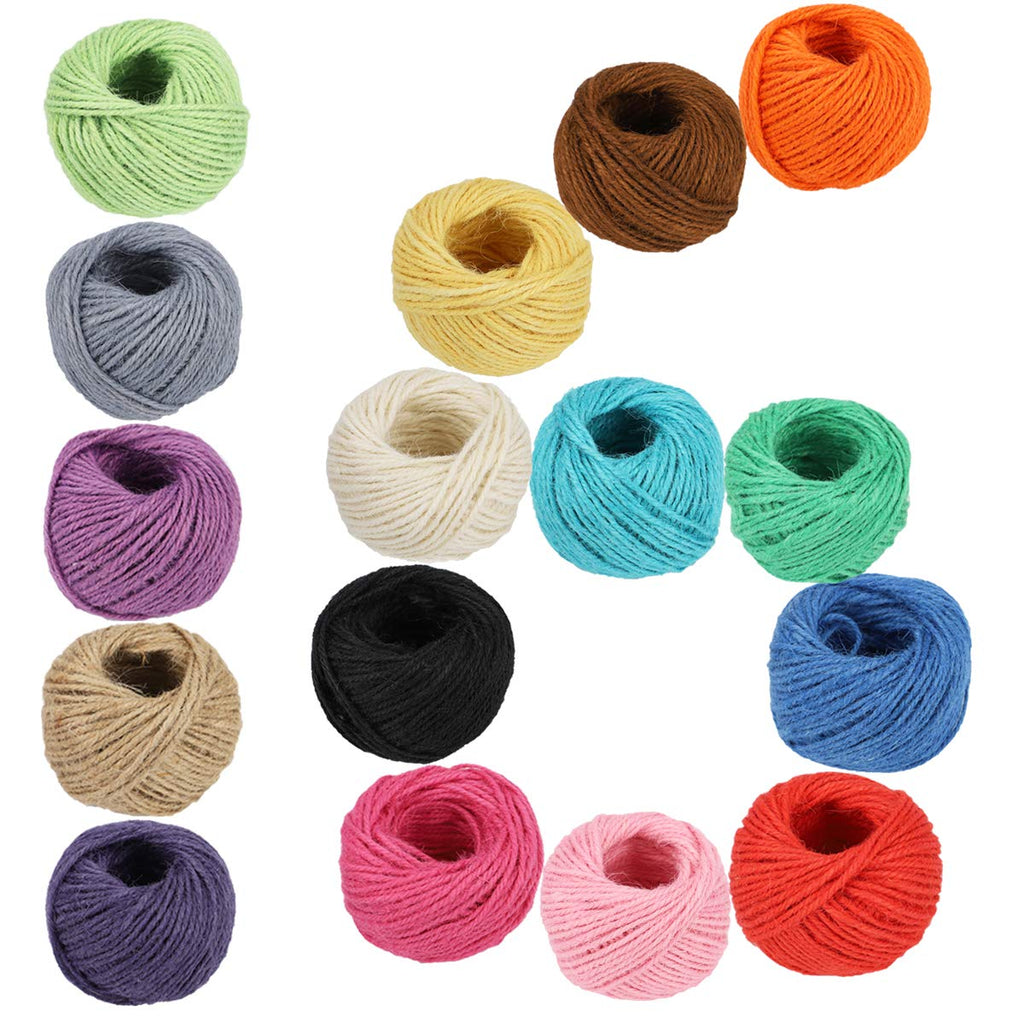 [Australia - AusPower] - 1312 Feet Jute Twine 16 Roll Strong Cord Thick Rope String for DIY Art Craft Gift Wrapping Home Garden Deco (16 Colors) 16 Colors 