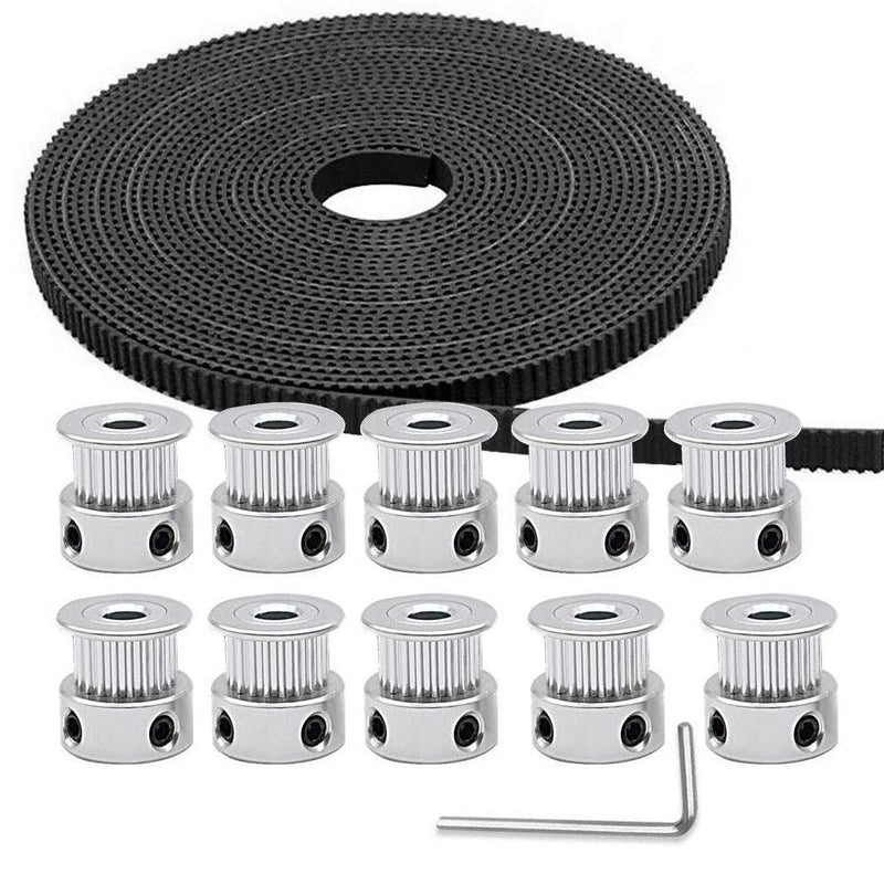 [Australia - AusPower] - GT2 Timing Belt Pulley, 10pcs 5mm 20 Teeth Timing Pulley Wheel and GT2 5 Meters Rubber 2mm Pitch 6mm Wide Timing Belt with Allen Wrench for Reprap, Prusa, MendelMax, 3D Printer CNC 