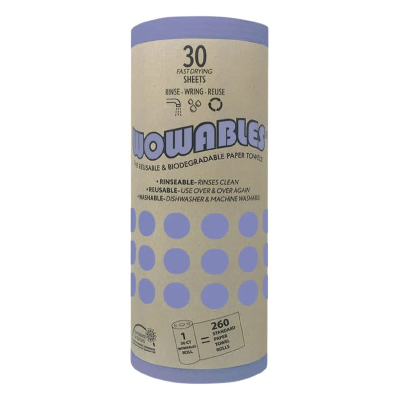 [Australia - AusPower] - Wowables Reusable & Biodegradable Paper Towel - Violet | 30 Sheets of Reusable and Washable Paper Towels | Replaces up to 13,260 Disposable Paper Towel Sheets | Dishwasher and Machine Washable 