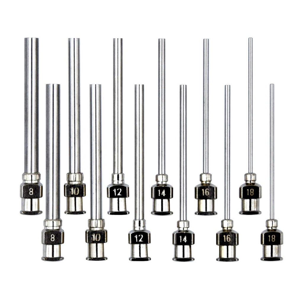 [Australia - AusPower] - 12 Pack Dispensing Needle Set, 1.97inch Stainless Steel Blunt Tip Luer Lock 8, 10, 12, 14, 16, 18 Gauge. 