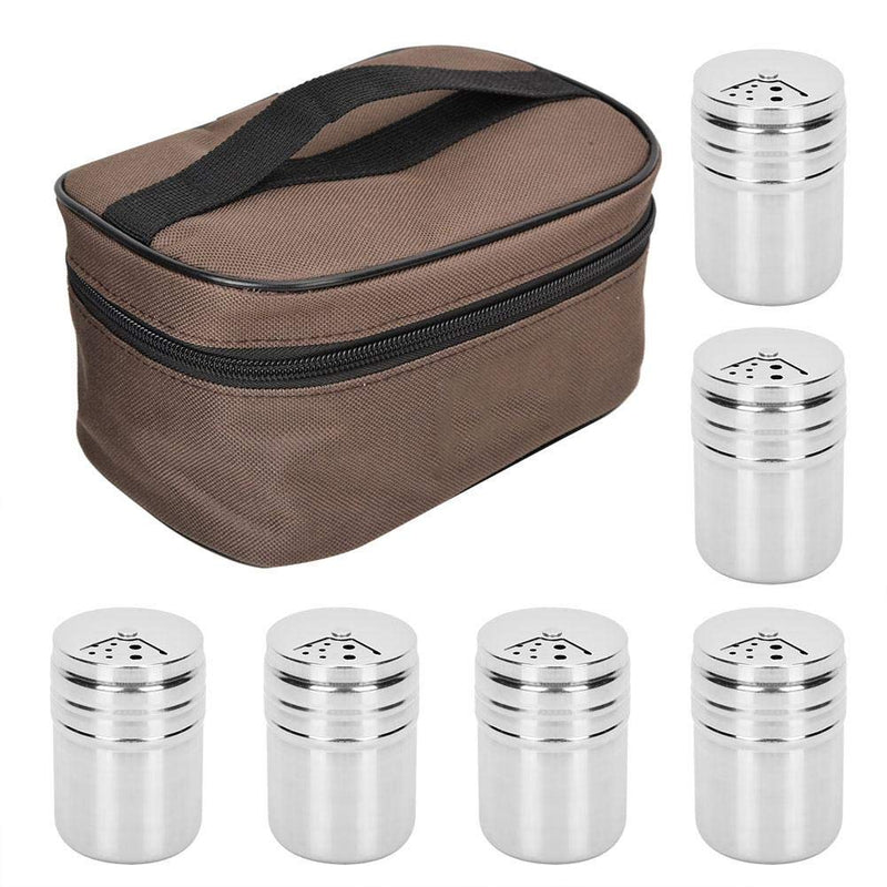[Australia - AusPower] - 6Pcs Spice Containers Spice Shaker Pourer Seasoning Jar Pepper Salt Pot Kitchen Seasoning Can with Storage Bag Outdoor Camping BBQ 