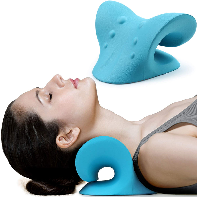 [Australia - AusPower] - Neck and Shoulder Relaxer, Cervical Traction Device for TMJ Pain Relief and Cervical Spine Alignment, Chiropractic Pillow Neck Stretcher(Blue) Blue 