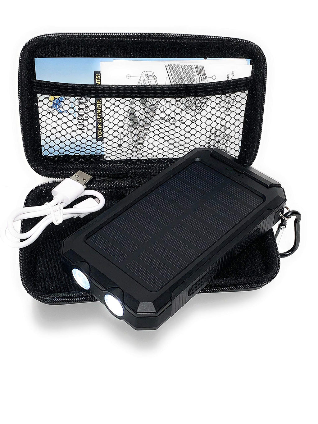 [Australia - AusPower] - Waterproof Solar Cell Phone Charger, USB Solar Battery Charger, Solar Battery Pack, Battery Backup Portable Power for with Protective Carry Case. 2 USB charging ports. Charging cord included. Black 