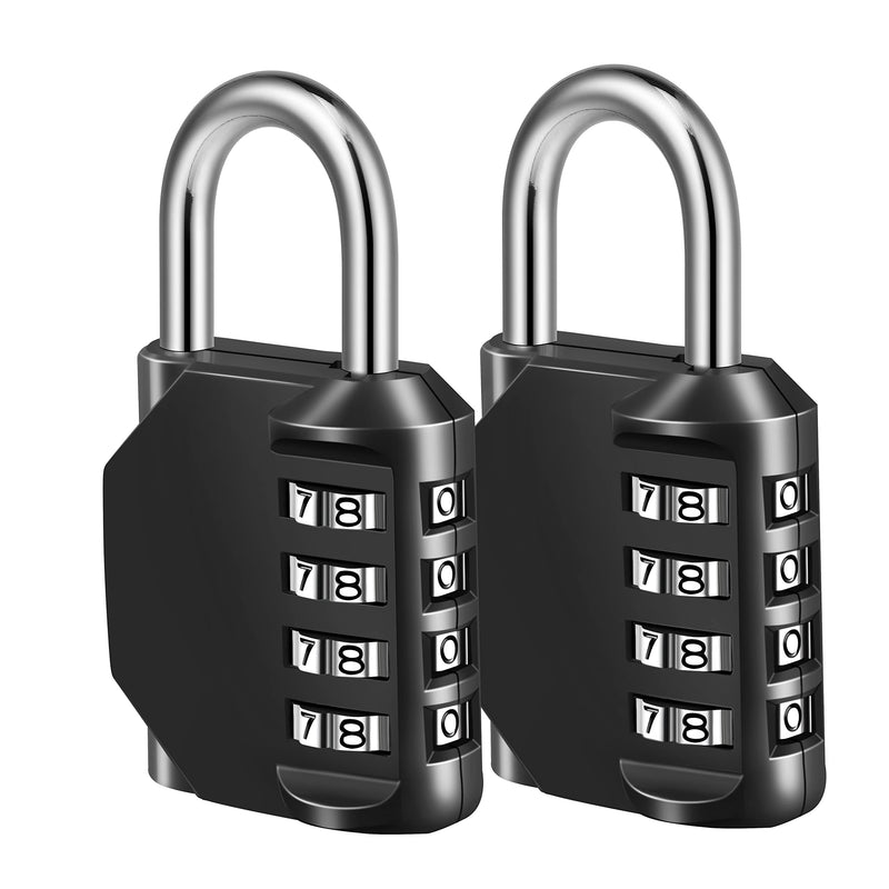 [Australia - AusPower] - Combination Lock, 4 Digit Combination Padlock for School Gym Sports Locker, Fence, Toolbox, Case, Hasp Cabinet Storage (2 Pack, Black) 2 Pack 