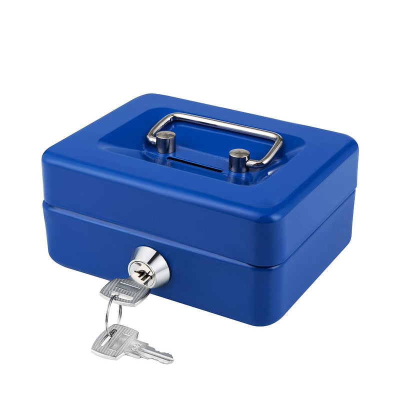 [Australia - AusPower] - Cash Box with Lock and Slot for Kids Small Cash Box with Money Tray Metal Piggy Bank Safe Box 4.9" x 3.7" x 2.4" Blue X-Small Blue With Coin Slot 