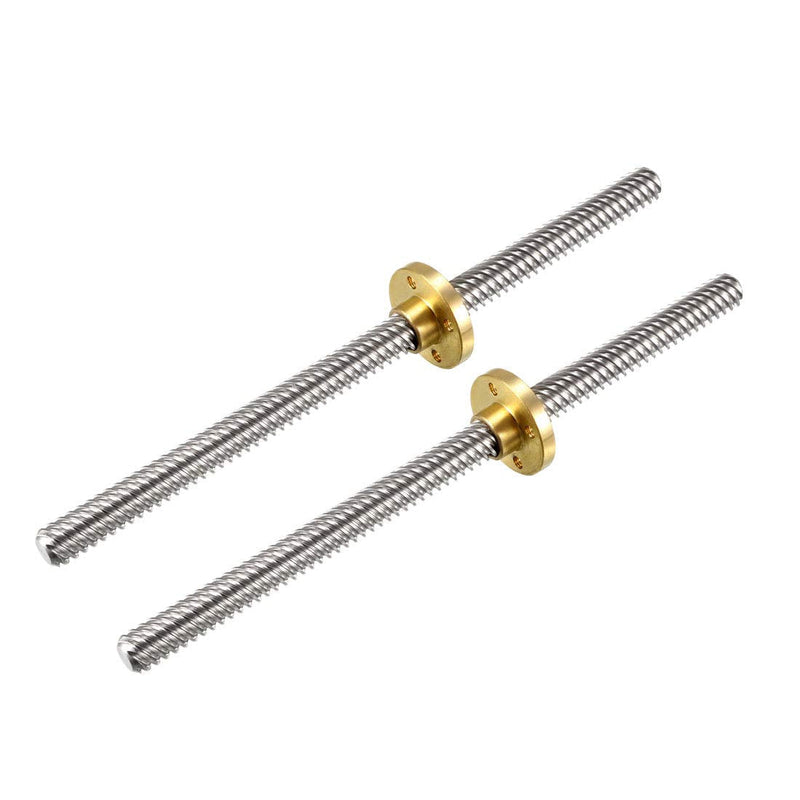 [Australia - AusPower] - uxcell 150mm Length T8 8mm Dia Lead Screw Rod,8 Lead Stainless Steel Lead Screw Rod with Copper Nut Trapezoidal Thread for 3D Printer Z Axis2pcs 