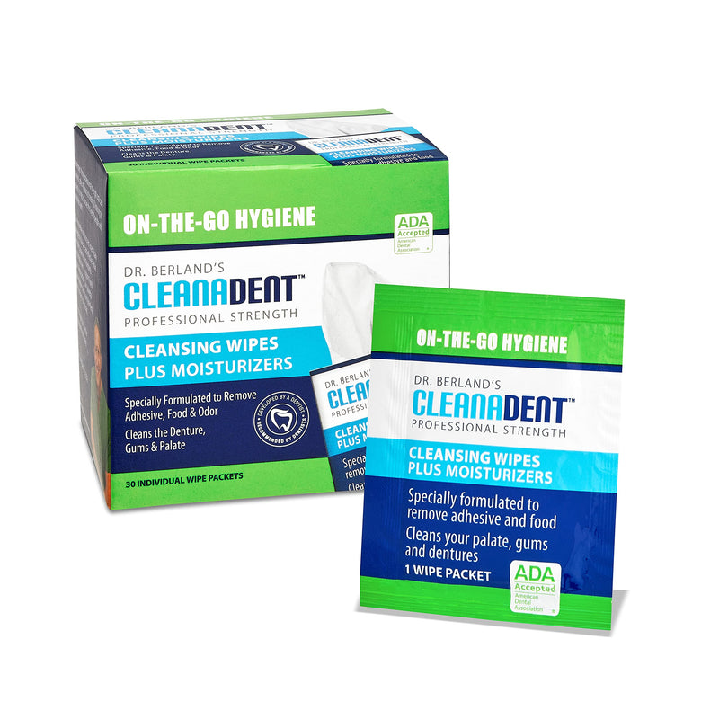 [Australia - AusPower] - Dr. B Dental Solutions Cleanadent Dental Wipes, Denture Cleaner Removes Adhesives, Food, Stains, and Odor 30 Count Pack 