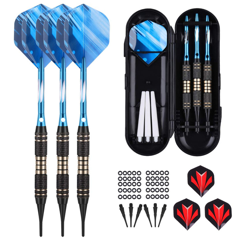 [Australia - AusPower] - sanfeng Soft tip Darts Set 18 Gram - Professional Darts Plastic Tip with Brass Barrel + Aluminum Shafts + 50 Rubber o-Ring + 6 Flights +30 Soft Tips for Electronic Dartboard 