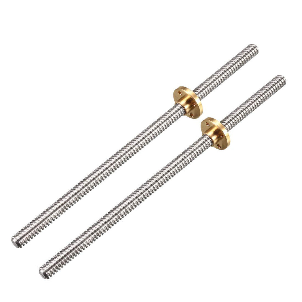 [Australia - AusPower] - uxcell 2PCS 200mm T8 OD 8mm Pitch 2mm Lead 4mm Stainless Steel Lead Screw Rod with Copper Nut (Acme Thread) for 3D Printer Z Axis 