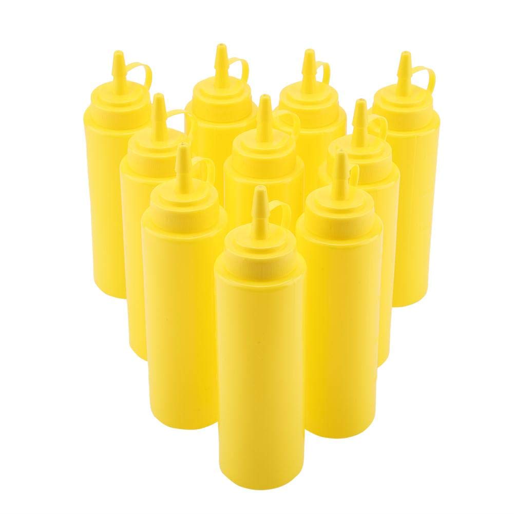 [Australia - AusPower] - 240ml 10 Pack Plastic Squeeze Condiment Bottle Squirt Bottles with Twist On Cap Lids Perfect For Ketchup, BBQ, Sauces, Condiments, Dressings and More(Yellow) White 