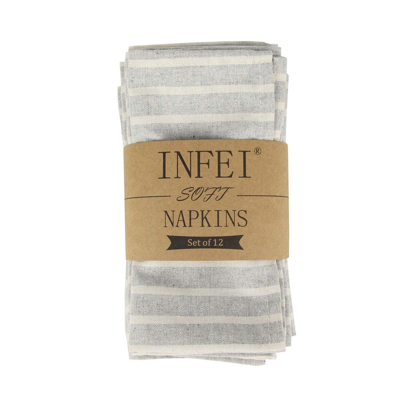 [Australia - AusPower] - INFEI Soft Broad Striped Linen Cotton Dinner Cloth Napkins - Set of 12 (40 x 30 cm) - for Events & Home Use (Grey) Gray 