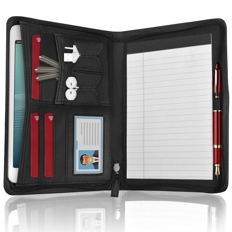 [Australia - AusPower] - DAKX Padfolio for Women&Men, Zippered Business Portfolio, Leather Padfolio Portfolio Binder 5.3 x 8 inch Writing Pad, Black 