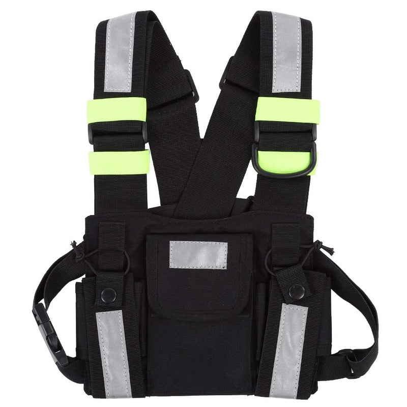 [Australia - AusPower] - Universal Hands Free Chest Harness Bag Holster for Walkie Talkie, Yellow Reflective TYT Vest Chest Bag Pouch for Walkie Talkie (PT-08 Bright Green) 