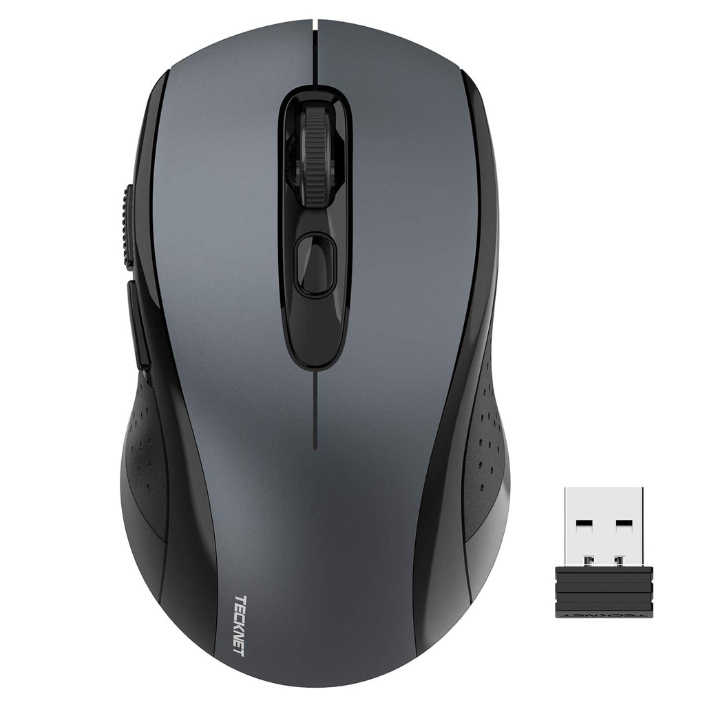 [Australia - AusPower] - Wireless Mouse TECKNET 2.4G Optical Mouse with USB Nano Receiver for Notebook, PC, Laptop, Computer, 18 Month Battery Life, 3 Adjustable DPI Levels: 2000/1500/1000 DPI (Grey) Grey 