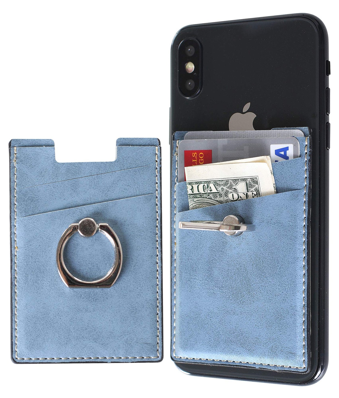 Card Holder for Back of Phone Wallet Stick on with Ring Stand, Adhesive  Wallet Sticker Credit Card Holders Car Mount Magnetic Holder for iPhone and  Cellphones (Blue) Blue