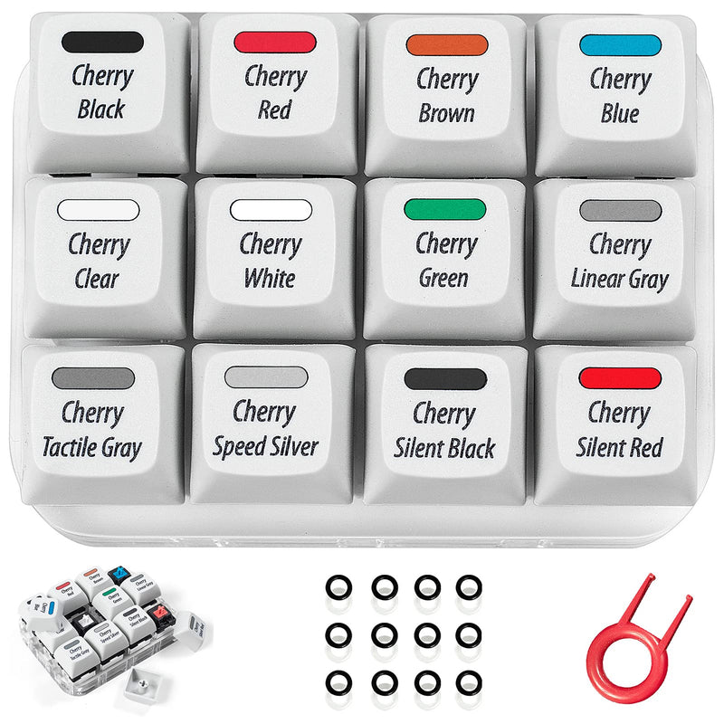 [Australia - AusPower] - Griarrac Cherry MX Switch Tester 12-Key Mechanical Keyboard Sampler Switch Testing Tool with Keycap Puller and 24 O Rings, 40A-L & 40A-R (Printed PBT Keycap Include Linear Gray) 