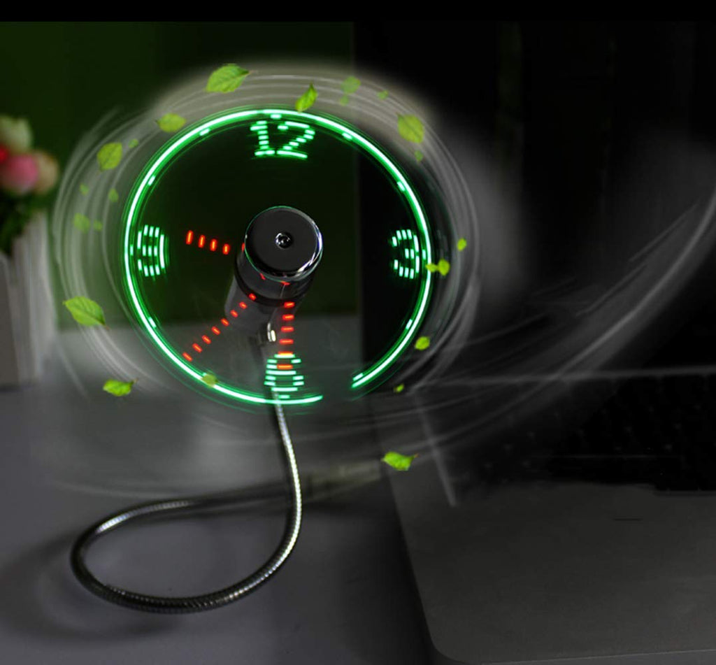 [Australia - AusPower] - 'Kbinter USB LED Clock Fan 90mm USB-Powered Portable Mobile USB Fan with Clock, LED Light Display Time, Mini Gooseneck Fan for Laptop Office Home Travel 