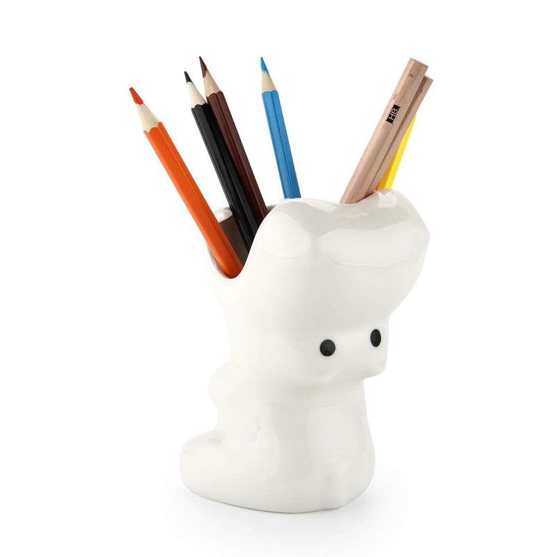 [Australia - AusPower] - ComSaf Cute Hippo Shaped Pen Pencil Holder, White Ceramic Succulent Planter Pots for Home Office Decoration Desk Organization, Set of 1 