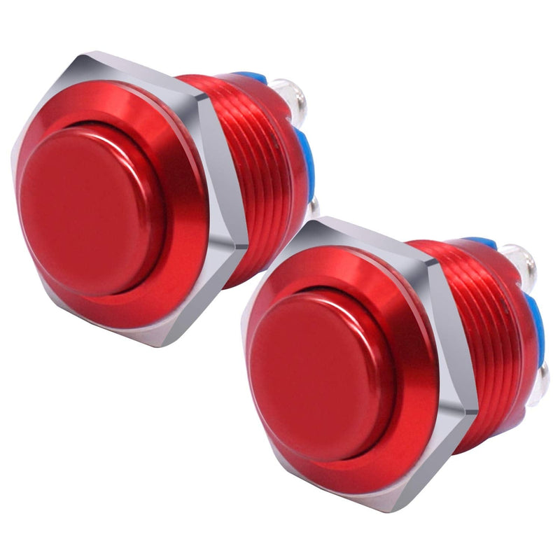 [Australia - AusPower] - Taiss 2Pcs Momentary Push Button Switch SPST 16mm Metal High Round Red Waterproof Pushbutton Switches 1NO 3A/12-250V for Industrial Car Switch G-M16R 