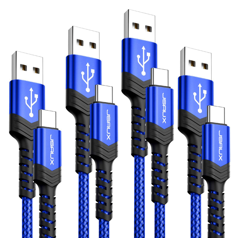 [Australia - AusPower] - USB Type C Cable 3A Fast Charging,JSAUX 4-Pack(10ft+6.6ft+3.3ft+1ft) USB A to C Charger Braided Charge Cord Compatible with Samsung Galaxy S10 S9 S8 Plus Note 10 9 8,Moto Z,LG V20 G8 G7 and More(Blue) 1ft+3.3ft+6.6ft+10ft Blue 