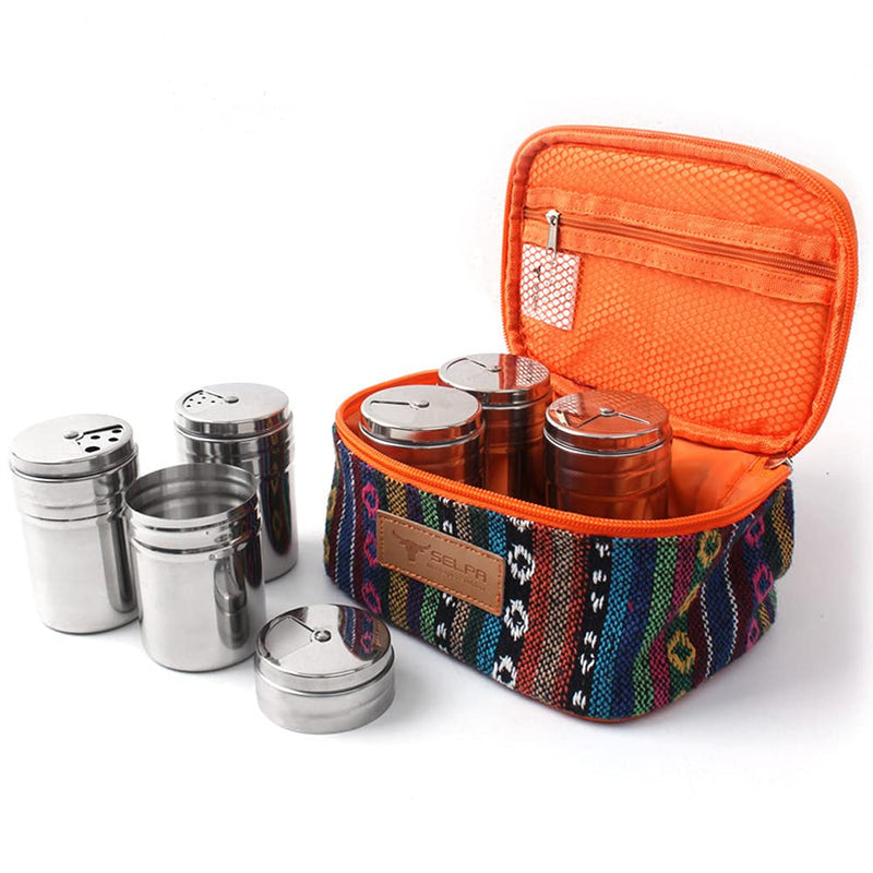 [Australia - AusPower] - Stainless Steel Spice Shaker with Rotating Lids and Travel Bag, Salt And Pepper Shakers Set For Salt Sugar Spice Dry Herb Spice Condiment (6 Pcs ) 