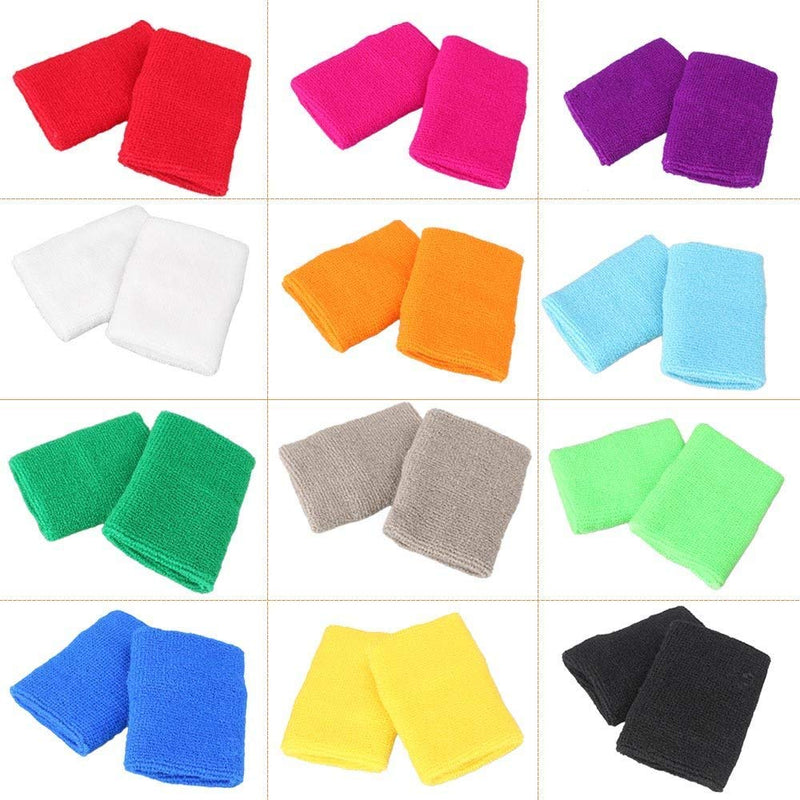 [Australia - AusPower] - 12 PC Sports Wristbands, Wrist Sweatbands for Men & Women, Stretchy & Sweat Absorbing Cotton Terry ,Perfect for Basketball, Football, Tennis, Soccer, Running & Working Out (12PC) 