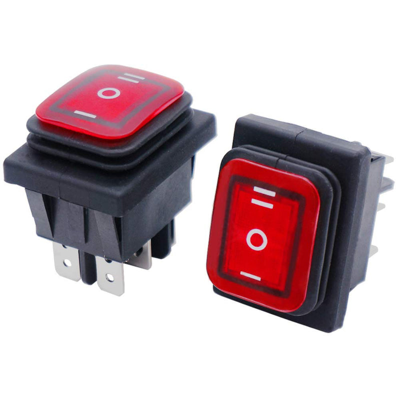[Australia - AusPower] - Twidec/2Pcs Waterproof 12V DC Rocker Switch Red LED Light Illuminated 16A 6 Pins 3 Position ON/Off/ON DPST Toggle Switch Boat Or Car KCD4-203N-R-W 