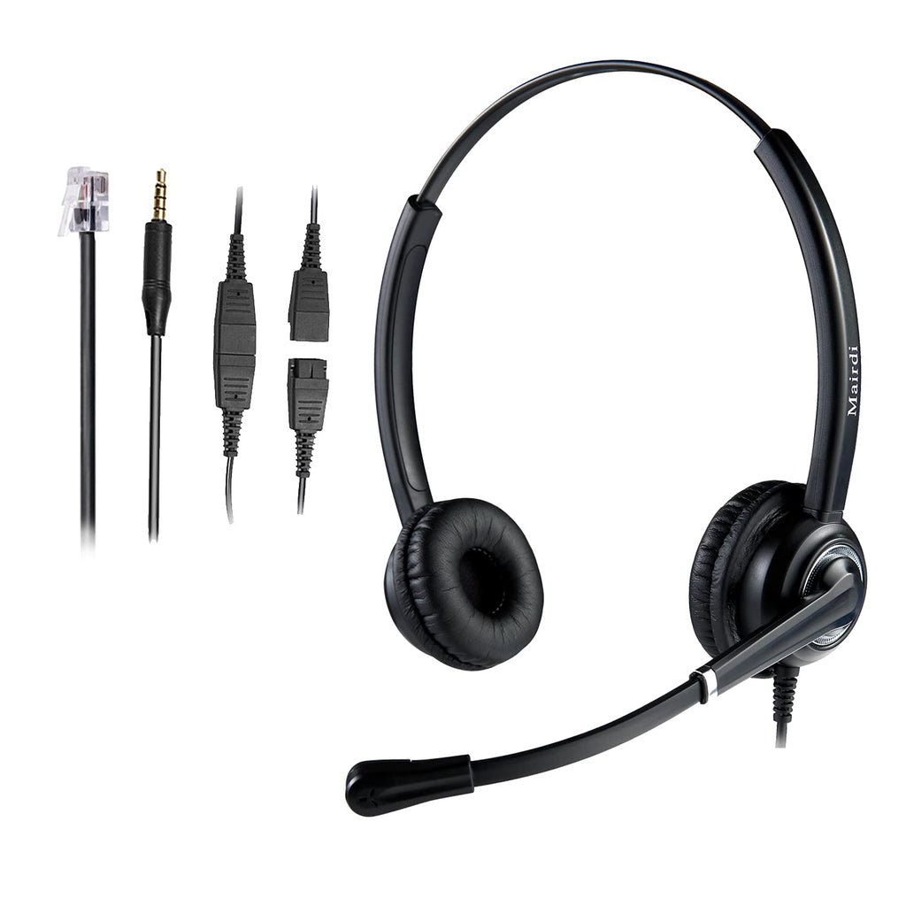 [Australia - AusPower] - Call Center Headset with Noise Canceling Microphone, Including RJ9 & 3.5mm Connectors for Landline Deskphone and Smartphone PC Laptops, Office Telephone Headset for Yealink Grandstream Snom 