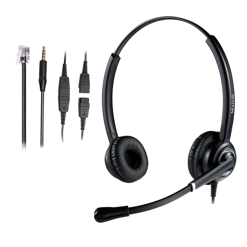 [Australia - AusPower] - Call Center Headset with Noise Canceling Microphone, Including RJ9 & 3.5mm Connectors for Landline Deskphone and Smartphone PC Laptops, Office Telephone Headset for Yealink Grandstream Snom 