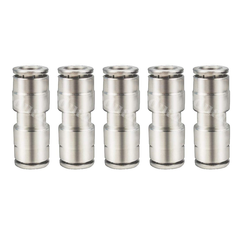 [Australia - AusPower] - Beduan Push to Connect Fitting 1/4" OD Nickel-Plated Copper Pneumatic Air Fitting Straight Union Tube Connector ( Pack of 5) 0.25 Inch 