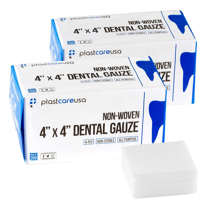 [Australia - AusPower] - 400 4x4 Non Woven Sponges 4 Ply, Non-Sterile Cotton Dental Gauze, Esthetic Wipes, 2 Packs of 200 200 Count (Pack of 2) 