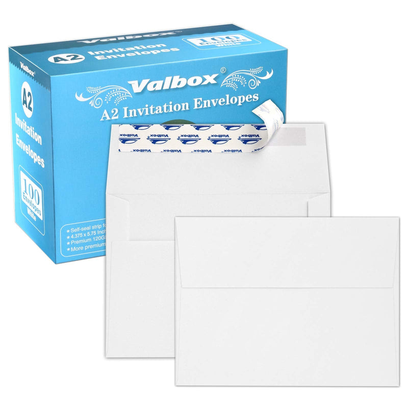 [Australia - AusPower] - ValBox A2 Invitation Envelopes 100 Qty 4.375x5.75" White Envelopes Self Seal for Invitations, Photos, Wedding, Announcements, Thank you Notes, RSVP, Greeting Cards | 4-3/8 x 5-3/4 Inches(A2) A2 (4.375 x 5.75 Inches) 
