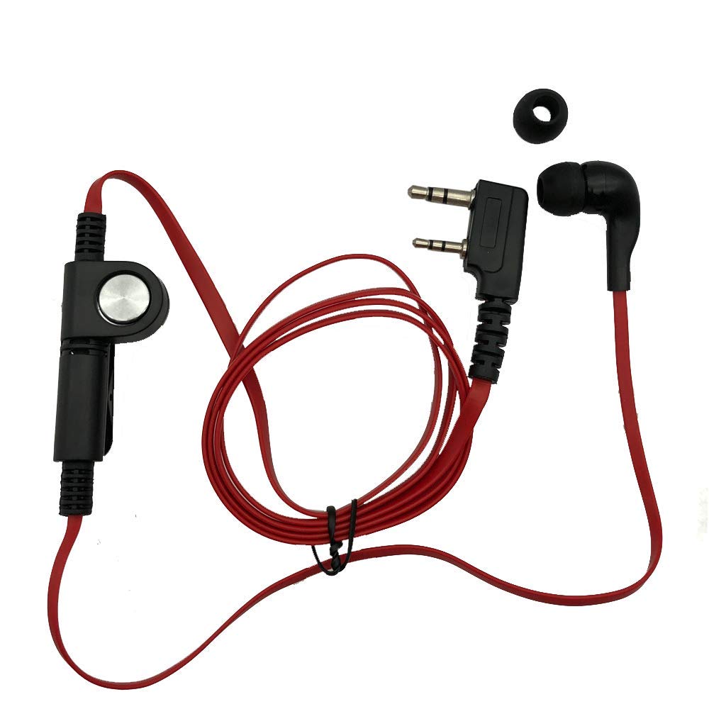 [Australia - AusPower] - Red-Fire Walkie Talkie Earpiece Flat Cable Earpiece Mic in-Ear Earphone Replacement for Baofeng Kenwood PUXING Linton Wouxun Puxing UV-5R BF-888S UV-82 BF-F8HP TH-F6 TK-2100 KG-UV1D PX333 H-777(Red) 