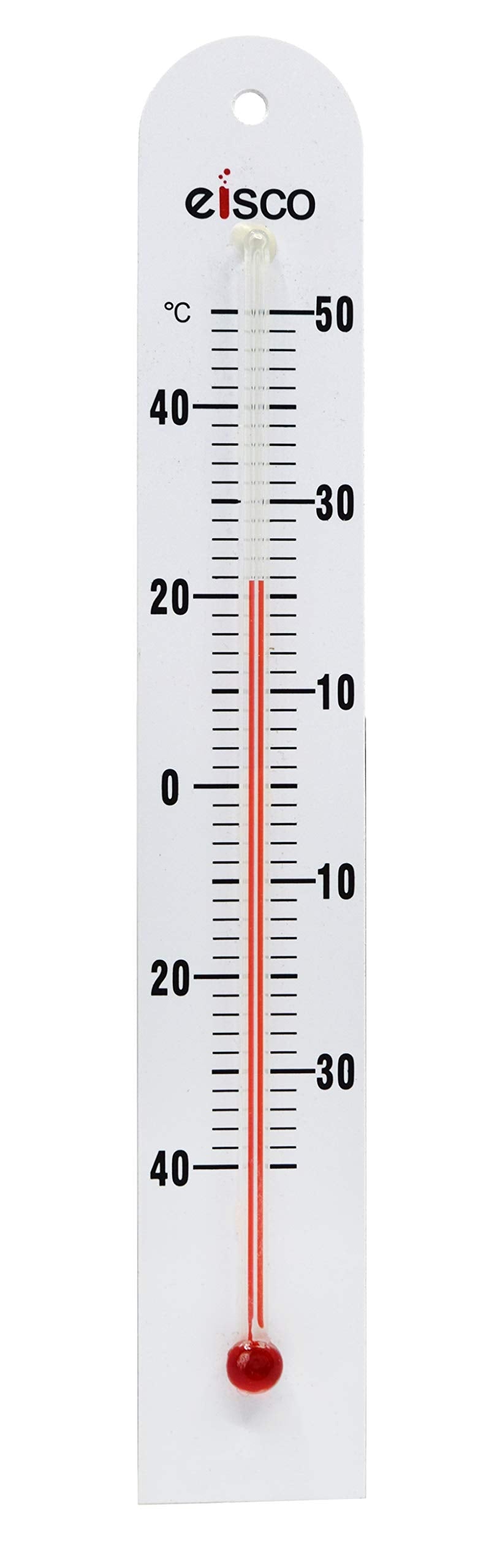[Australia - AusPower] - PVC Thermometer, -40 to 50°C, White PVC Backing, Glass - Spirit Filled - 6.5" Long, 1" Wide - Eisco Labs Single 