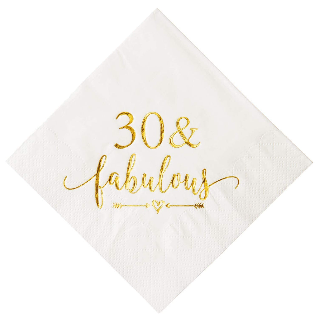 [Australia - AusPower] - Crisky 30 and Fabulous Cocktail Napkins Gold for Women 30th Birthday Decorations, 30th Birthday Bevergae Dessert Table Supplies, 50Pcs, 3-Ply 