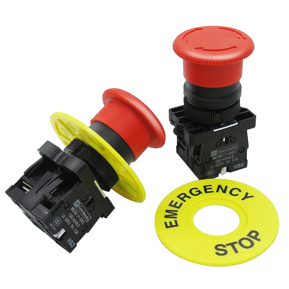 [Australia - AusPower] - mxuteuk 2pcs 22mm 2 NC Red Mushroom Emergency Stop Push Button Switch AC 660V 10A, 1 Year Warranty HB2-ES544 2NC 