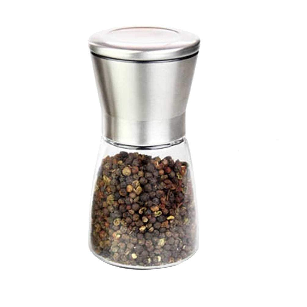 [Australia - AusPower] - Axgo Manual Abrader Kitchen Grinder Jar Glass Body Salt and Pepper Mill Shakers Professional Adjustable Universal Grinding Tool, Silver 