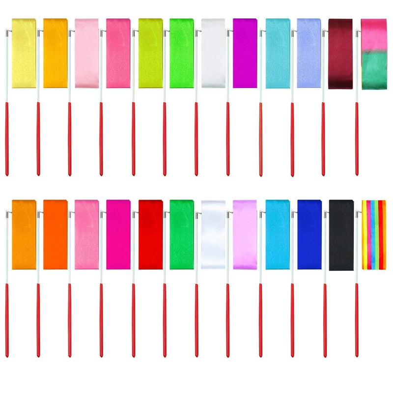 [Australia - AusPower] - Aneco 24 Pieces Dance Ribbons Streamers Rhythmic Gymnastics Ribbon Wands Artistic Dancing, Baton Twirling, 24 Colors 