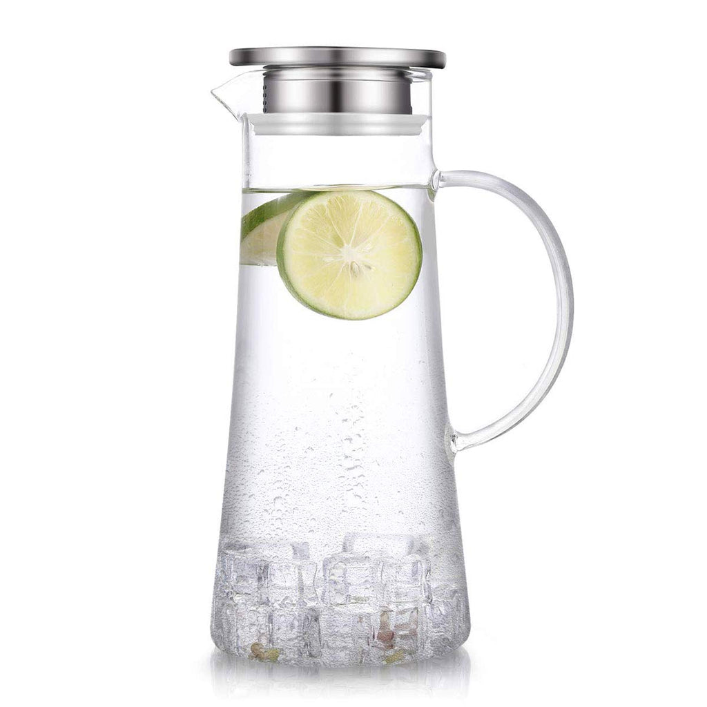 [Australia - AusPower] - Hwagui - Heat Resistant Glass Pitcher with Stainless Steel Lid, Water Carafe with Handle, Good Beverage Pitcher for Homemade Juice and Iced Tea, 1500ml/51oz 