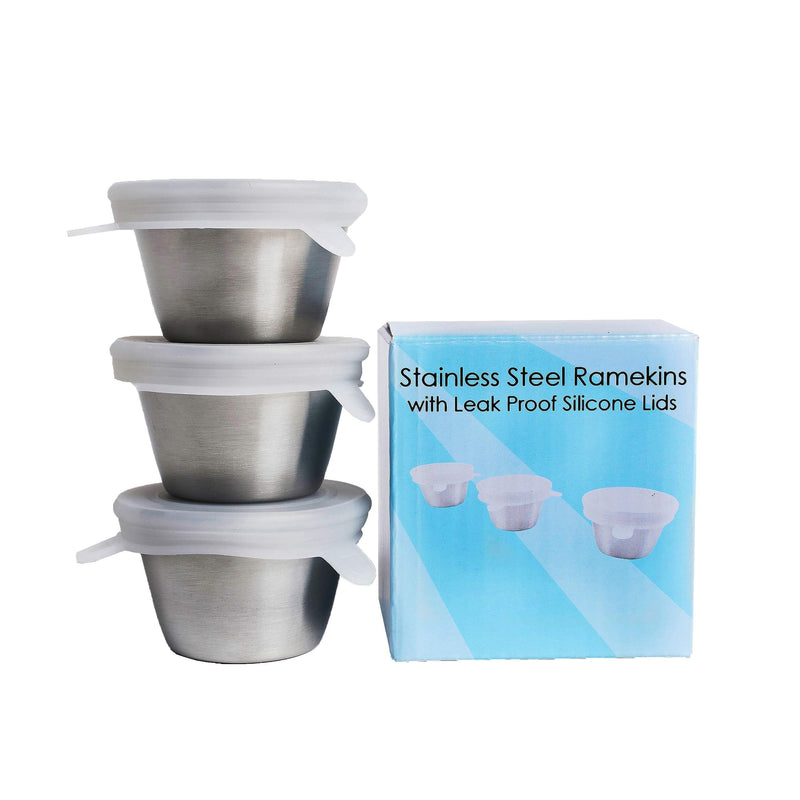 [Australia - AusPower] - 3 Pack Stainless Steel To-Go Dressing Cup and Condiment Container with Leakproof Silicone Lids. 