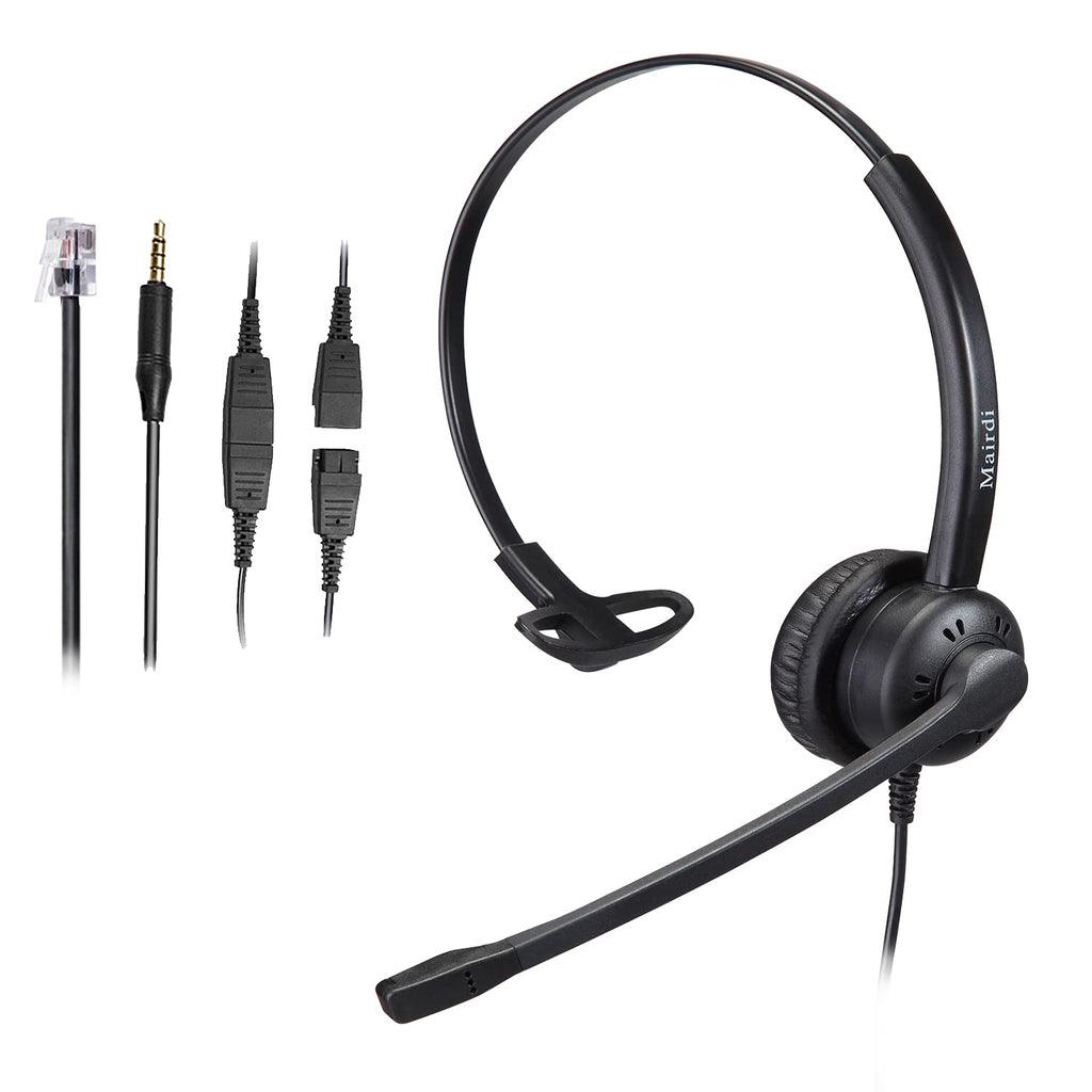 [Australia - AusPower] - Telephone Headset with RJ9 & 3.5mm Connectors for Landline Deskphone and Smartphone PC Laptops, Call Center Office Headset with Noise Canceling Microphone for Yealink Grandstream Snom 