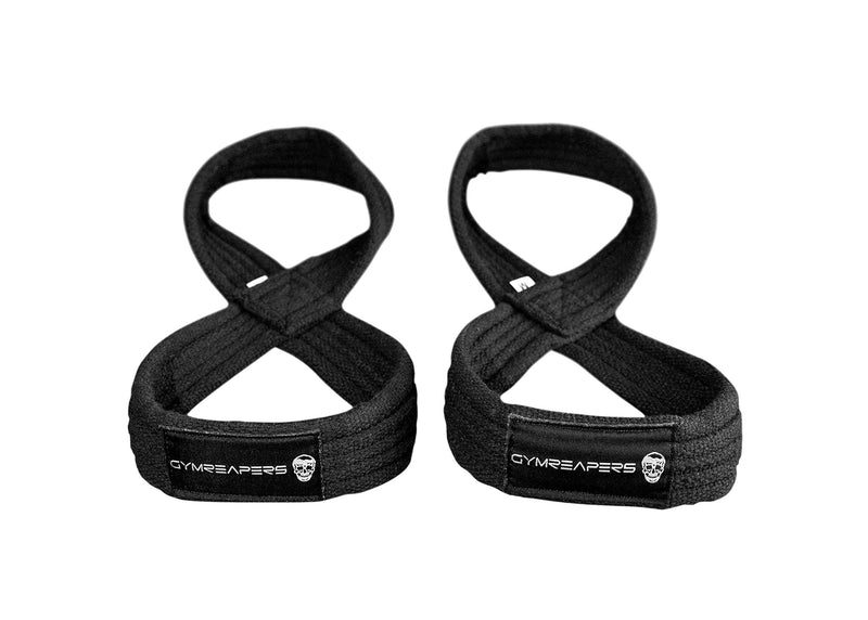 [Australia - AusPower] - Gymreapers Figure 8 Lifting Straps for Deadlift, Powerlifting, Strongman, Cross Training Strong Weightlifting Wrist Straps for Men, Women Black Small 