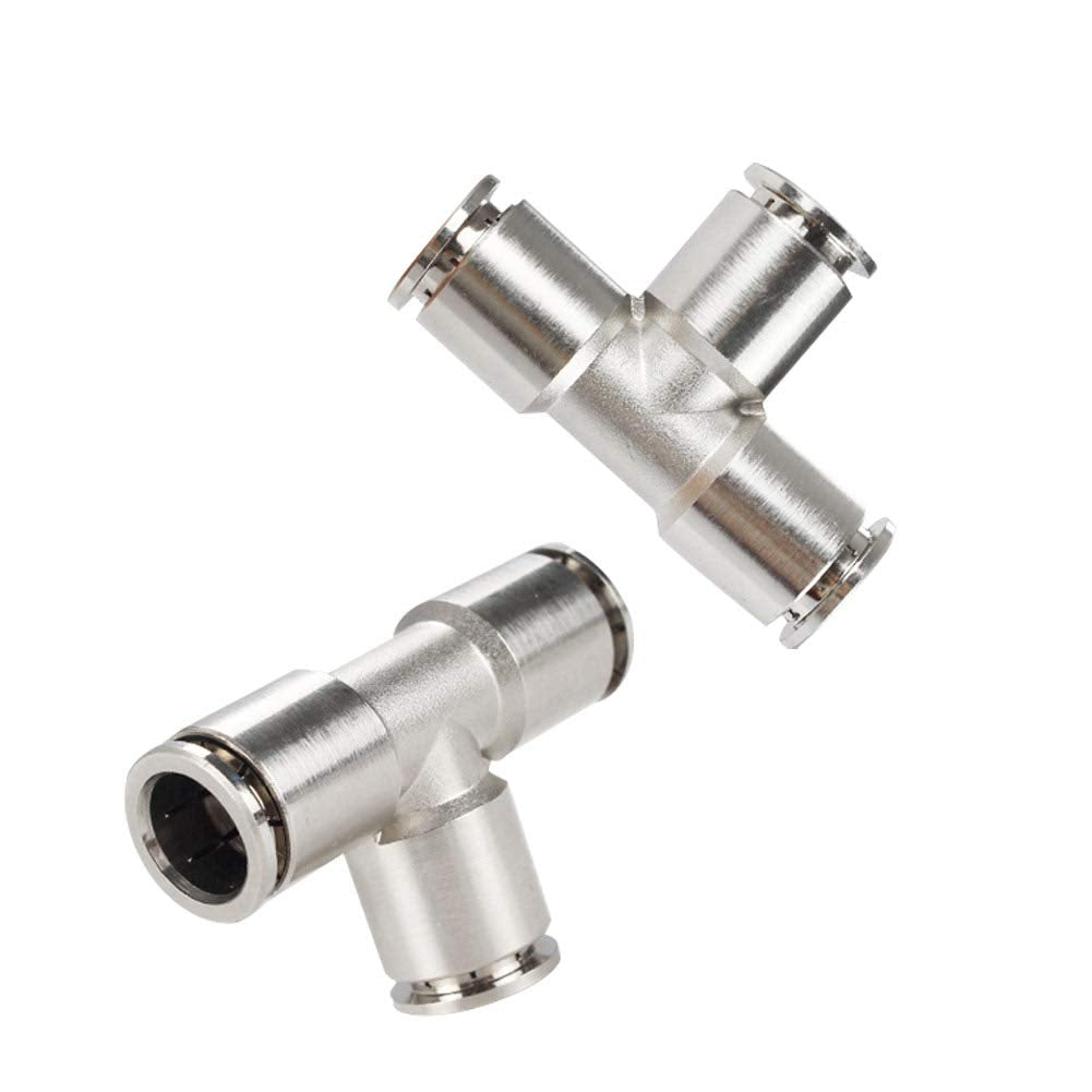 [Australia - AusPower] - Beduan Push to Connect Tube Fitting Union Tee, Copper Nickle-Plated 1/4" Tube OD 3 Way Tee Shaped Union Adapter Fitting (Pack of 2) 0.25 Inch 