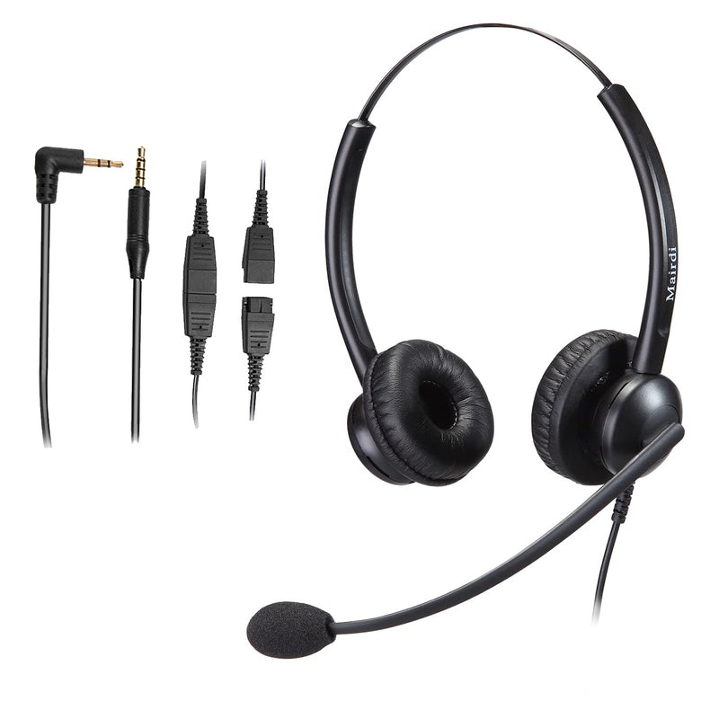 [Australia - AusPower] - Call Center Headset with 2.5mm & 3.5mm Connector for Deskphone Cell Phone PC Laptop, Office Telephone Headset with Microphone Noise Canceling for Panasonic AT&T Vtech Cordless DECT Phone for Polycom Binaural M510DS11 