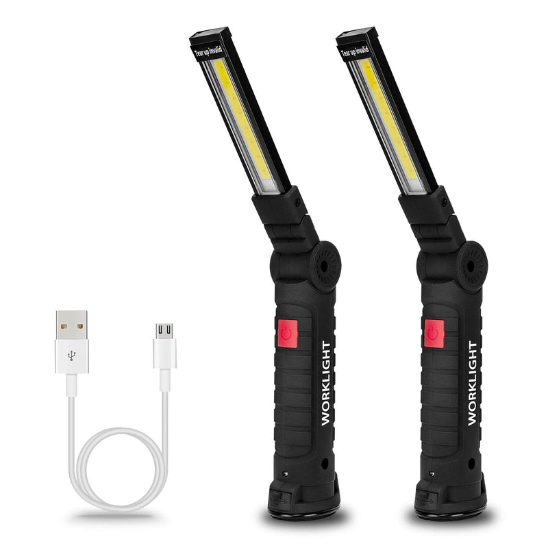 [Australia - AusPower] - Lmaytech LED Flashlights, 2 Packs Rechargeable Work Lights,Work Light with Magnetic Base and Hanging Hook, 360° Rotate 5 Modes Bright Rechargeable Flashlights for Car Repair, Grill and Outdoor Use Black 
